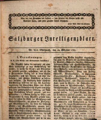Salzburger Intelligenzblatt Mittwoch 12. Oktober 1785