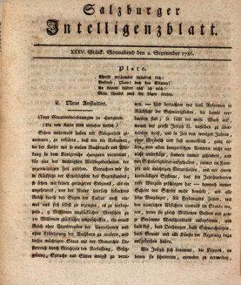 Salzburger Intelligenzblatt Samstag 2. September 1786