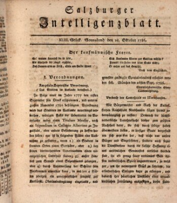 Salzburger Intelligenzblatt Samstag 28. Oktober 1786