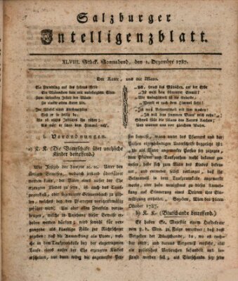 Salzburger Intelligenzblatt Samstag 1. Dezember 1787