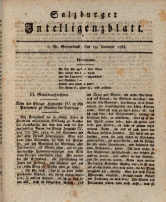Salzburger Intelligenzblatt Samstag 13. Dezember 1788