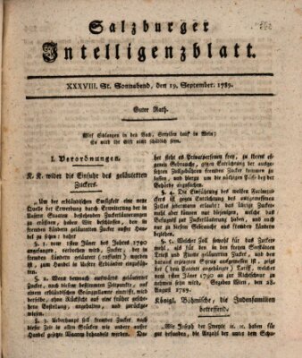 Salzburger Intelligenzblatt Samstag 19. September 1789