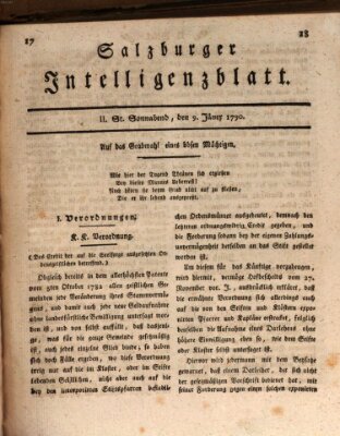 Salzburger Intelligenzblatt Samstag 9. Januar 1790