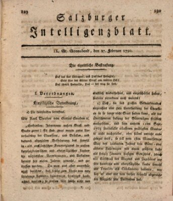 Salzburger Intelligenzblatt Samstag 27. Februar 1790