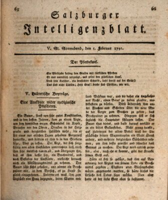 Salzburger Intelligenzblatt Samstag 5. Februar 1791