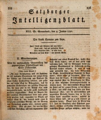 Salzburger Intelligenzblatt Samstag 4. Juni 1791