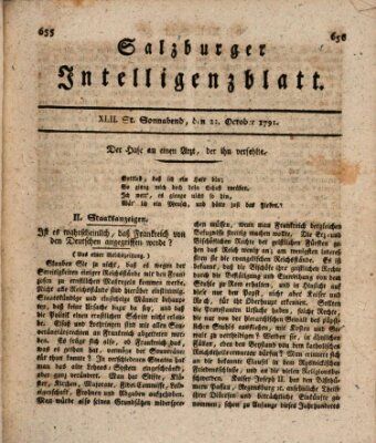 Salzburger Intelligenzblatt Samstag 22. Oktober 1791