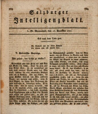 Salzburger Intelligenzblatt Samstag 17. Dezember 1791