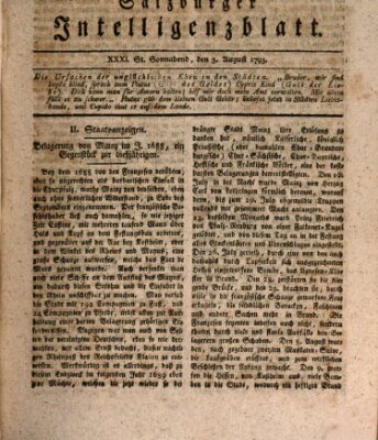 Salzburger Intelligenzblatt Samstag 3. August 1793