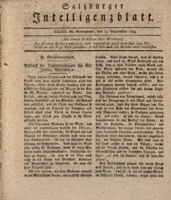 Salzburger Intelligenzblatt Samstag 13. September 1794