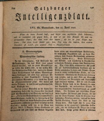 Salzburger Intelligenzblatt Samstag 29. April 1797