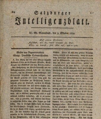 Salzburger Intelligenzblatt Samstag 5. Oktober 1799
