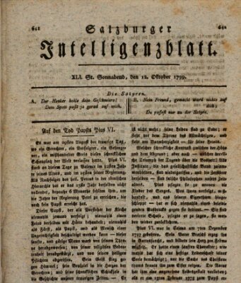 Salzburger Intelligenzblatt Samstag 12. Oktober 1799