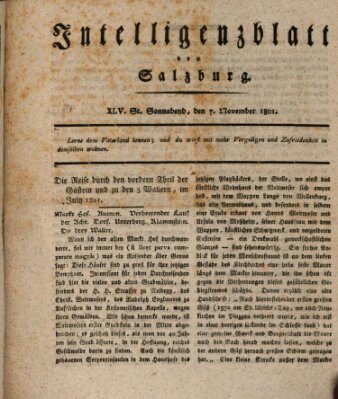 Intelligenzblatt von Salzburg (Salzburger Intelligenzblatt) Samstag 7. November 1801