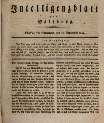 Intelligenzblatt von Salzburg (Salzburger Intelligenzblatt) Samstag 18. September 1802