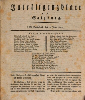 Intelligenzblatt von Salzburg (Salzburger Intelligenzblatt) Samstag 1. Januar 1803