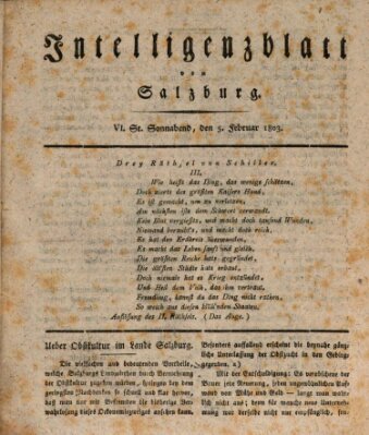 Intelligenzblatt von Salzburg (Salzburger Intelligenzblatt) Samstag 5. Februar 1803