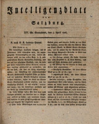 Intelligenzblatt von Salzburg (Salzburger Intelligenzblatt) Samstag 5. April 1806