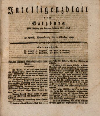 Intelligenzblatt von Salzburg (Salzburger Intelligenzblatt) Samstag 1. Oktober 1808