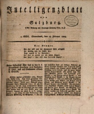 Intelligenzblatt von Salzburg (Salzburger Intelligenzblatt) Samstag 18. Februar 1809