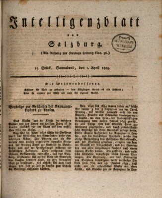 Intelligenzblatt von Salzburg (Salzburger Intelligenzblatt) Samstag 1. April 1809