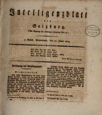 Intelligenzblatt von Salzburg (Salzburger Intelligenzblatt) Samstag 20. Januar 1810