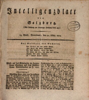 Intelligenzblatt von Salzburg (Salzburger Intelligenzblatt) Samstag 31. März 1810