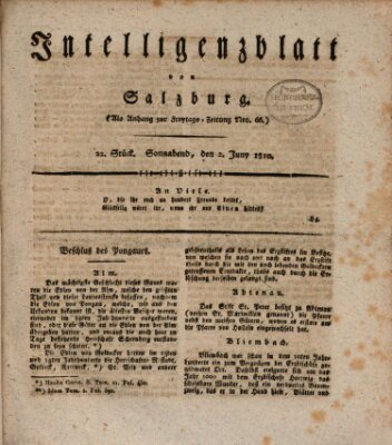 Intelligenzblatt von Salzburg (Salzburger Intelligenzblatt) Samstag 2. Juni 1810