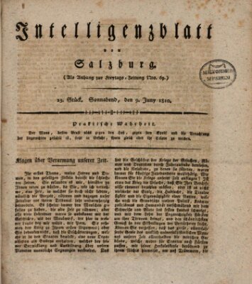 Intelligenzblatt von Salzburg (Salzburger Intelligenzblatt) Samstag 9. Juni 1810