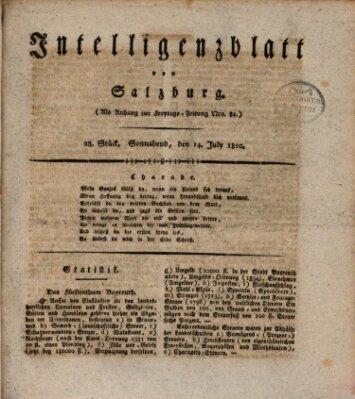 Intelligenzblatt von Salzburg (Salzburger Intelligenzblatt) Samstag 14. Juli 1810