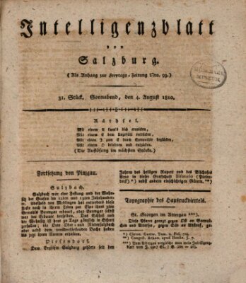 Intelligenzblatt von Salzburg (Salzburger Intelligenzblatt) Samstag 4. August 1810