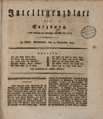 Intelligenzblatt von Salzburg (Salzburger Intelligenzblatt) Samstag 15. September 1810