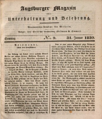 Augsburger Magazin für Unterhaltung und Belehrung (Neue Augsburger Zeitung) Sonntag 31. Januar 1830