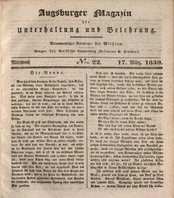Augsburger Magazin für Unterhaltung und Belehrung (Neue Augsburger Zeitung) Mittwoch 17. März 1830