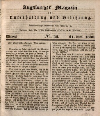Augsburger Magazin für Unterhaltung und Belehrung (Neue Augsburger Zeitung) Mittwoch 21. April 1830