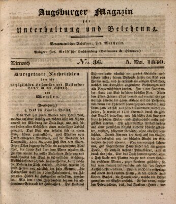 Augsburger Magazin für Unterhaltung und Belehrung (Neue Augsburger Zeitung) Mittwoch 5. Mai 1830