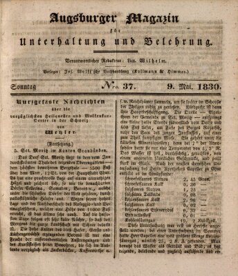 Augsburger Magazin für Unterhaltung und Belehrung (Neue Augsburger Zeitung) Sonntag 9. Mai 1830
