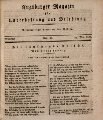 Augsburger Magazin für Unterhaltung und Belehrung (Neue Augsburger Zeitung) Mittwoch 25. Mai 1831