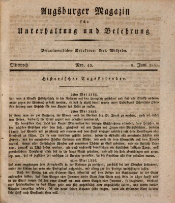 Augsburger Magazin für Unterhaltung und Belehrung (Neue Augsburger Zeitung) Mittwoch 8. Juni 1831