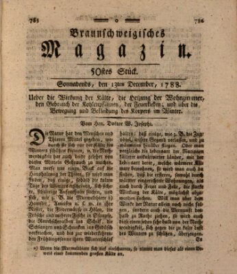 Braunschweigisches Magazin (Braunschweigische Anzeigen) Samstag 13. Dezember 1788