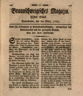 Braunschweigisches Magazin (Braunschweigische Anzeigen) Samstag 7. März 1789