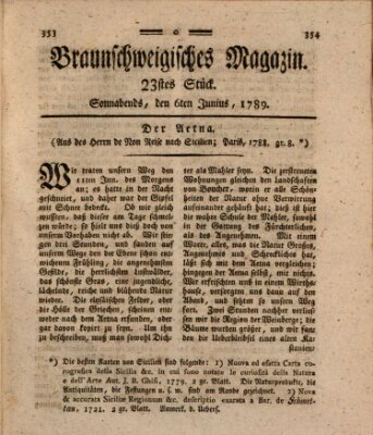 Braunschweigisches Magazin (Braunschweigische Anzeigen) Samstag 6. Juni 1789