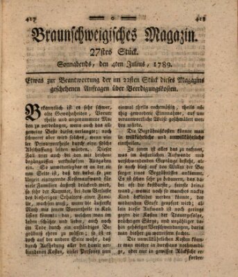 Braunschweigisches Magazin (Braunschweigische Anzeigen) Samstag 4. Juli 1789
