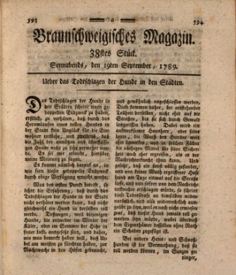 Braunschweigisches Magazin (Braunschweigische Anzeigen) Samstag 19. September 1789