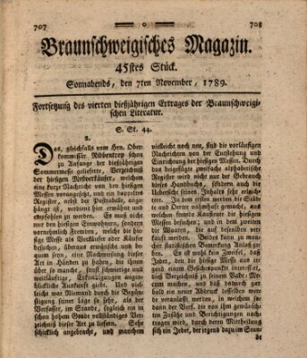 Braunschweigisches Magazin (Braunschweigische Anzeigen) Samstag 7. November 1789