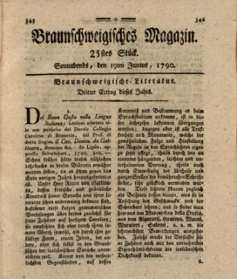 Braunschweigisches Magazin (Braunschweigische Anzeigen) Samstag 19. Juni 1790
