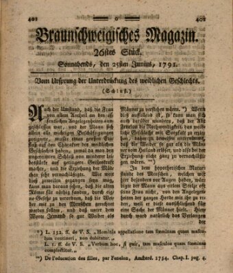 Braunschweigisches Magazin (Braunschweigische Anzeigen) Samstag 25. Juni 1791