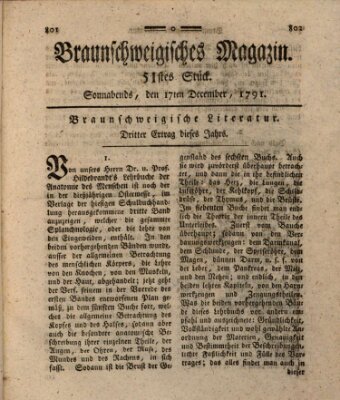 Braunschweigisches Magazin (Braunschweigische Anzeigen) Samstag 17. Dezember 1791