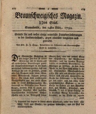 Braunschweigisches Magazin (Braunschweigische Anzeigen) Samstag 24. März 1792