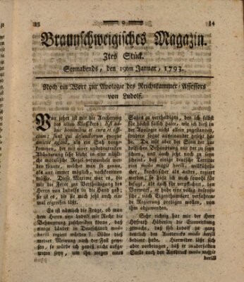 Braunschweigisches Magazin (Braunschweigische Anzeigen) Samstag 19. Januar 1793